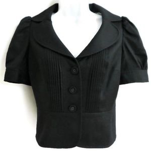 Juicy Couture Chic Black Blazer WooL Cashmere Pintuck Puff Short Sleeve Lined